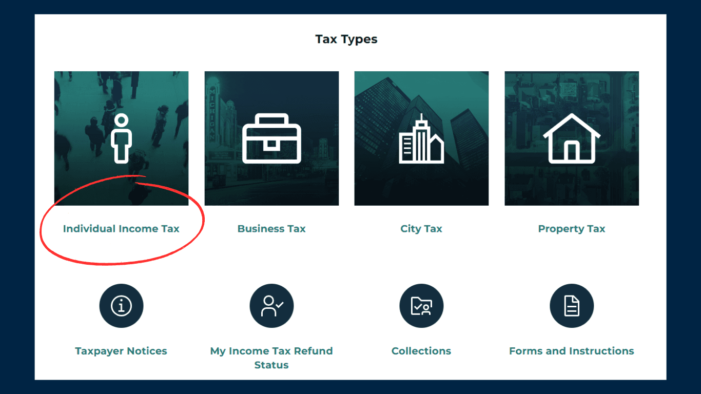 Screenshot of the Michigan Tax Site for individual filers