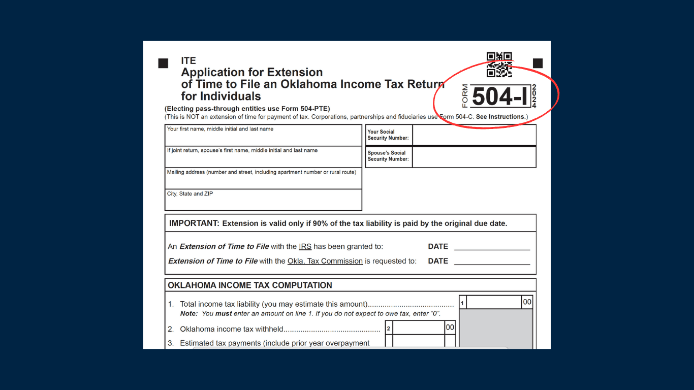 Snapshot of the Oklahoma Tax Extension FORM 504-I